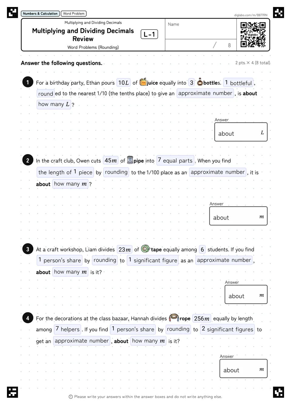 Multiplying and Dividing Decimals Review L-1