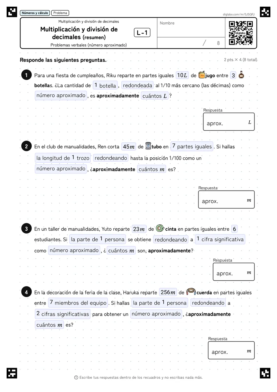 Multiplicación y división de decimales (resumen) L-1