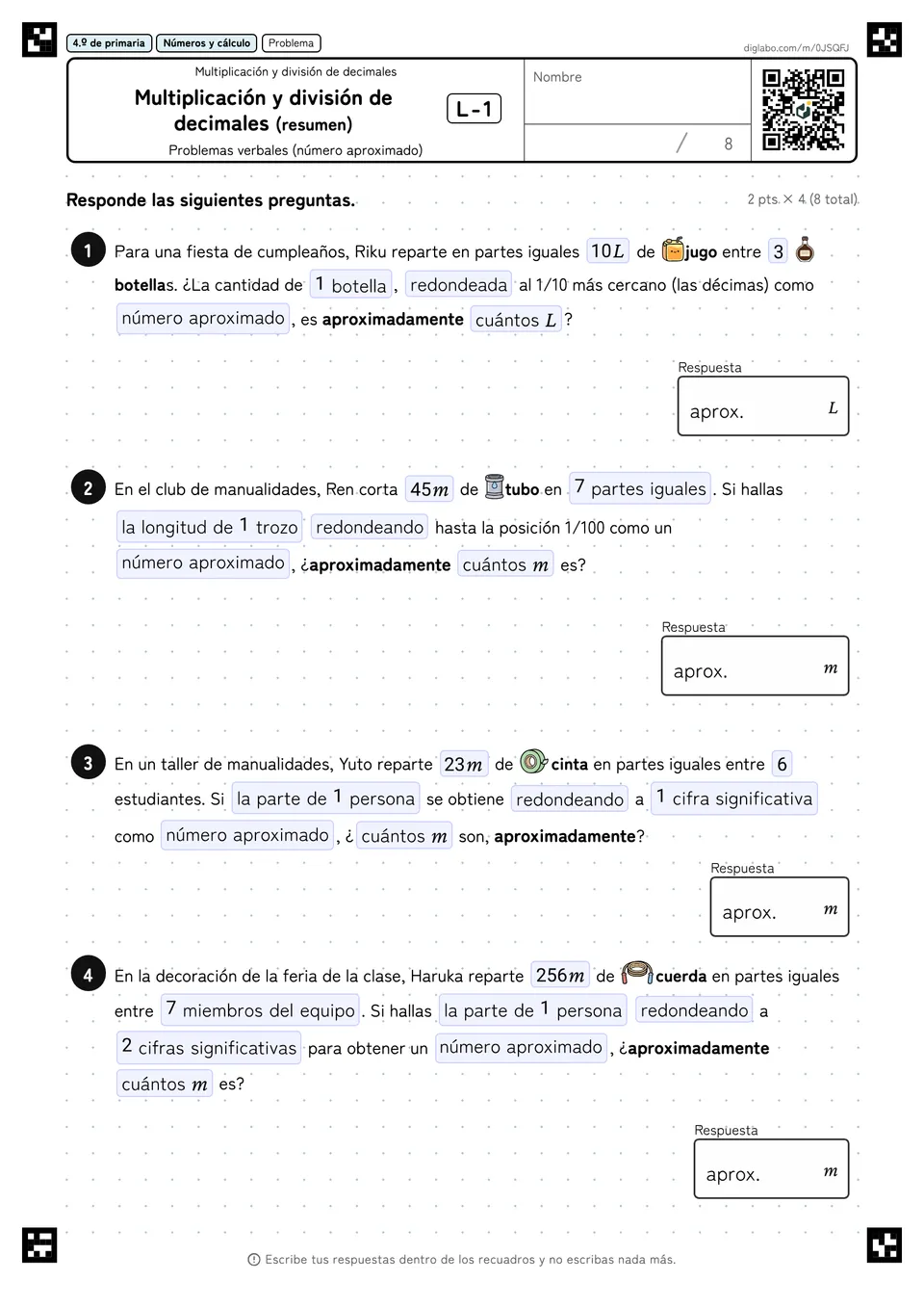 4.º de primaria Multiplicación y división de decimales Multiplicación y división de decimales (resumen)