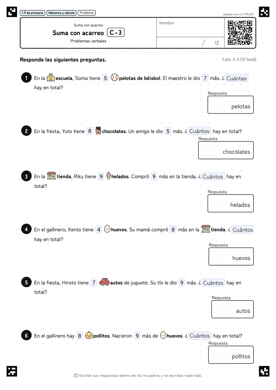 1.º de primaria Suma con acarreo Suma con acarreo