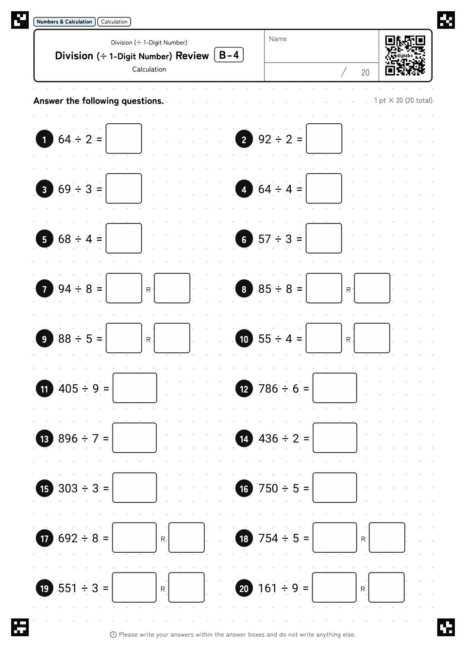 Division (÷ 1-Digit Number) Review B-4