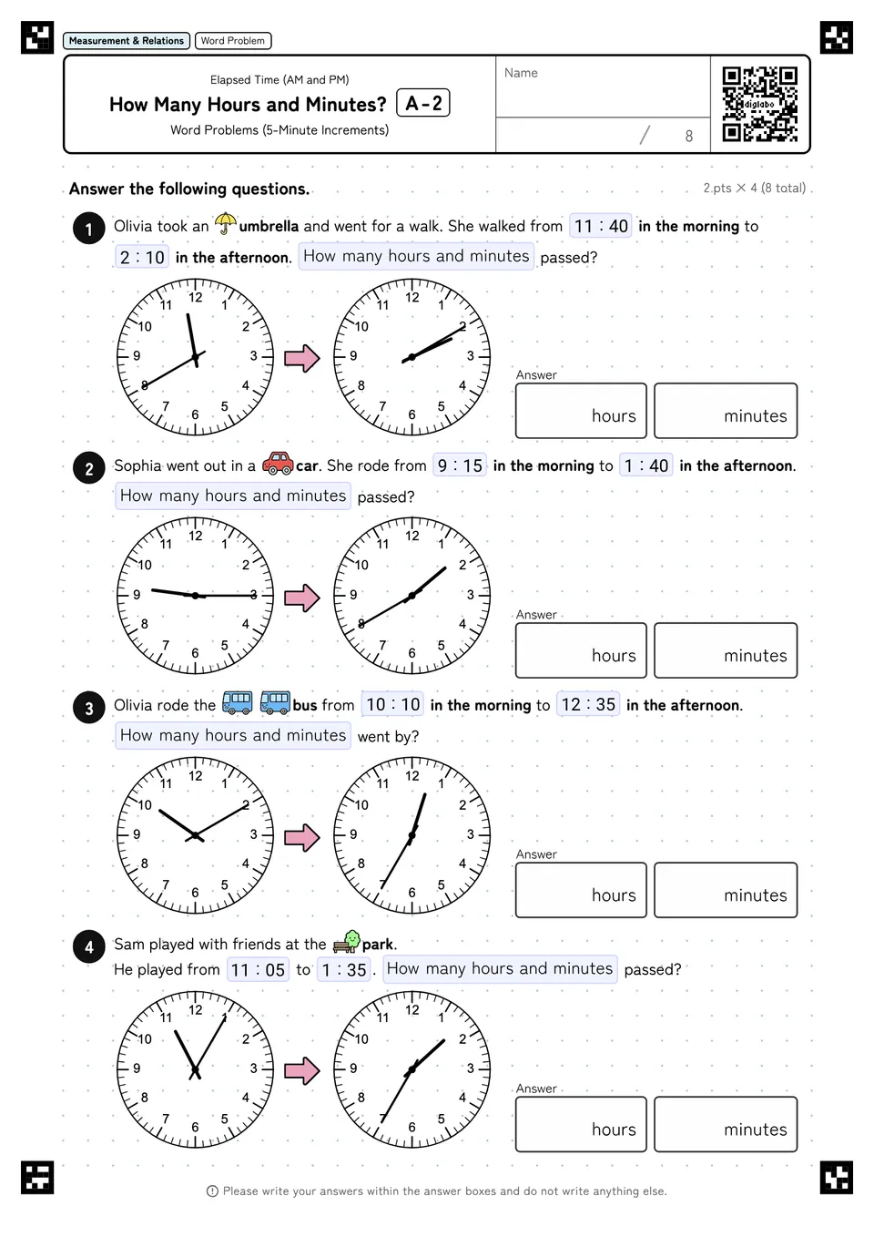 How Many Hours and Minutes? A-2