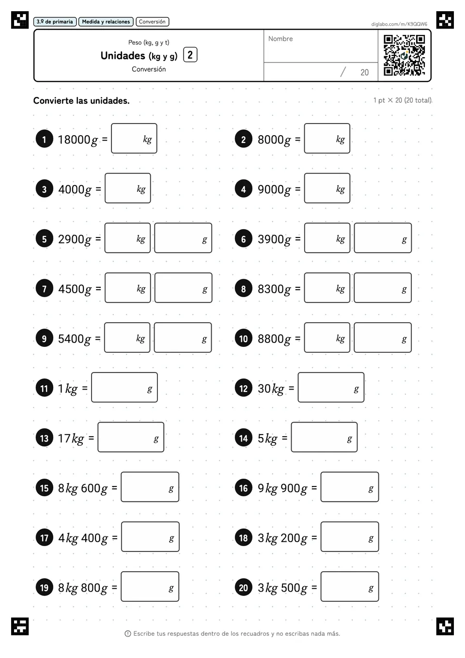 3.º de primaria Peso (kg, g y t) Unidades (kg y g)