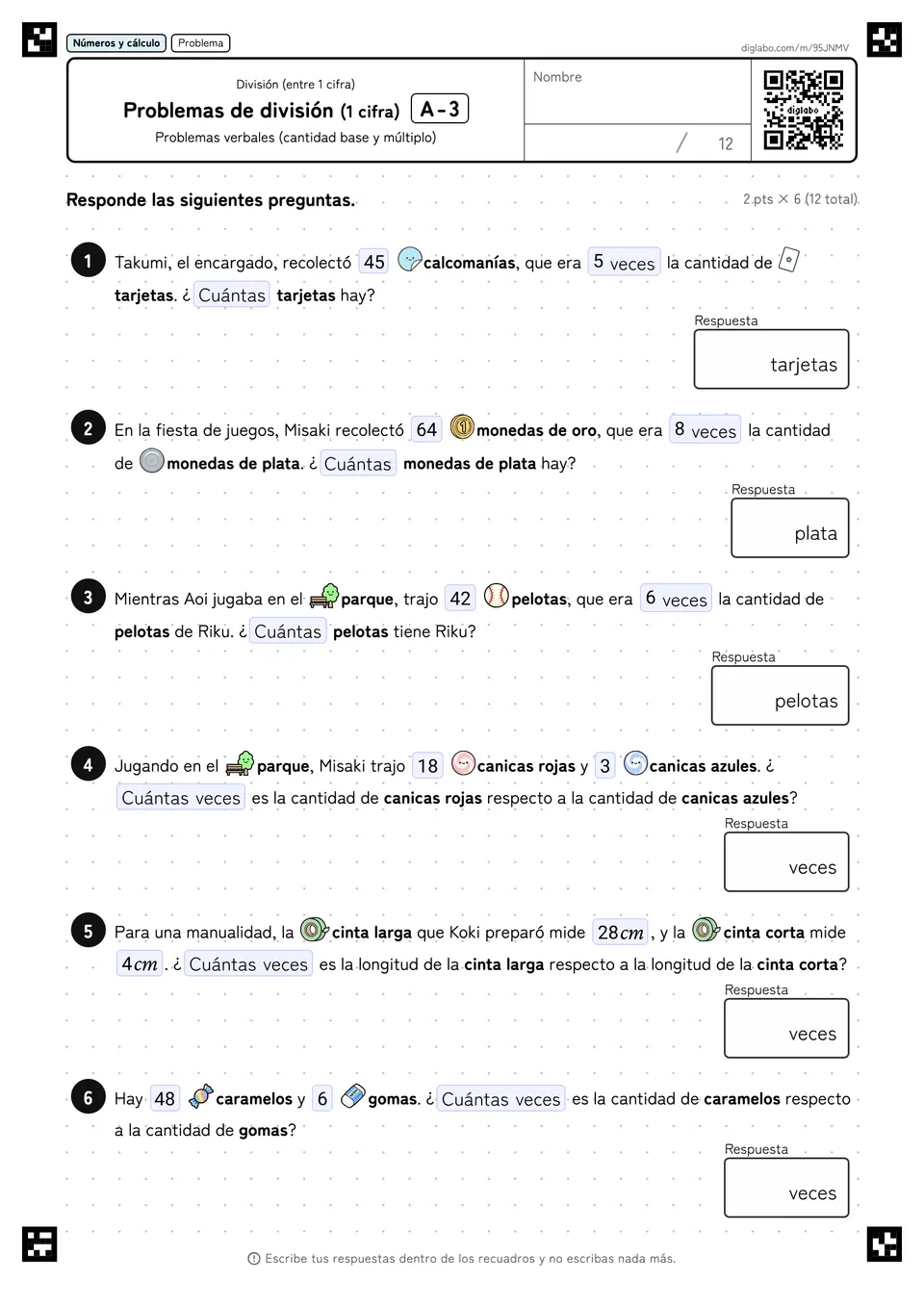 Problemas de división (1 cifra) A-3