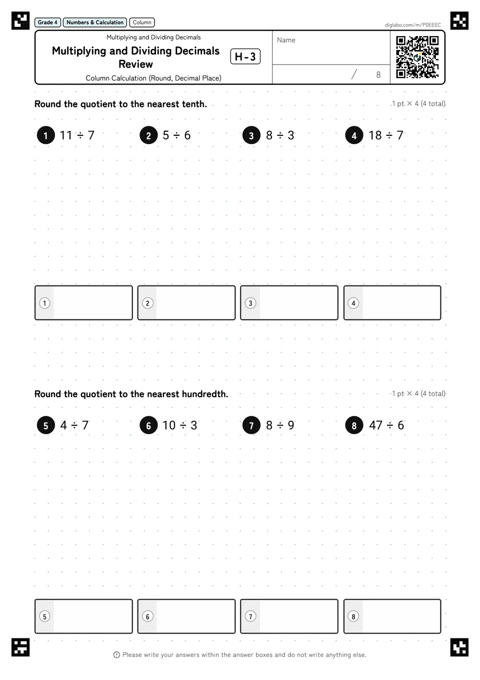 Grade 4 (Elementary School) Multiplying and Dividing Decimals Multiplying and Dividing Decimals Review