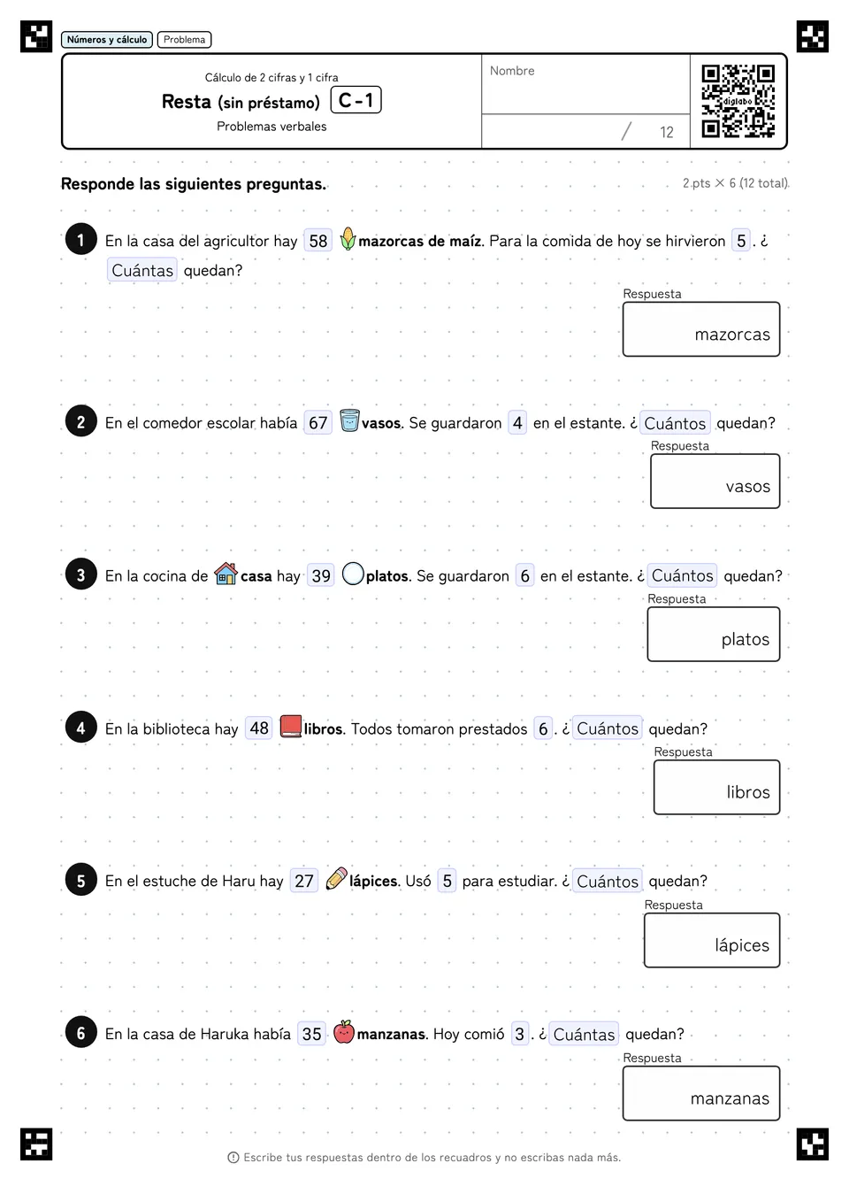 Resta (sin préstamo) C-1