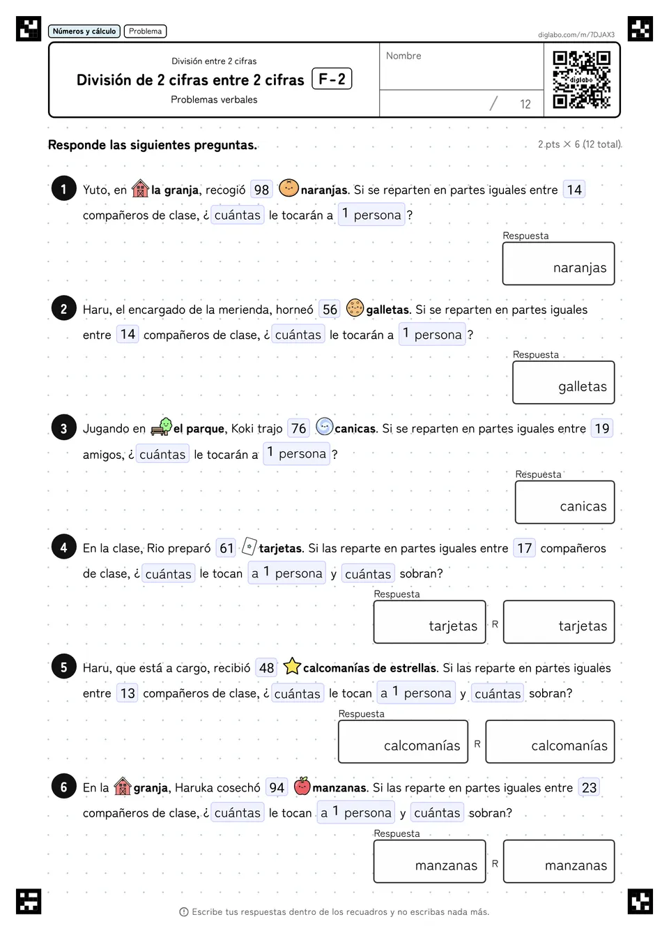 División de 2 cifras entre 2 cifras F-2