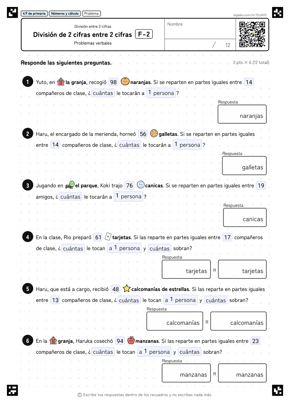 4.º de primaria División entre 2 cifras División de 2 cifras entre 2 cifras