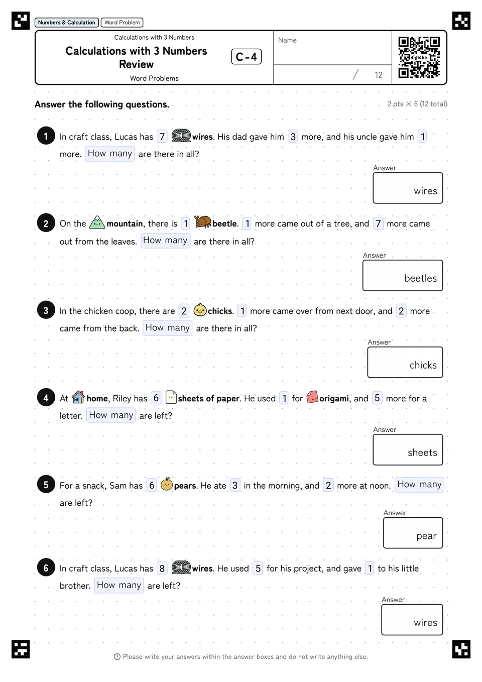 Calculations with 3 Numbers Review C-4