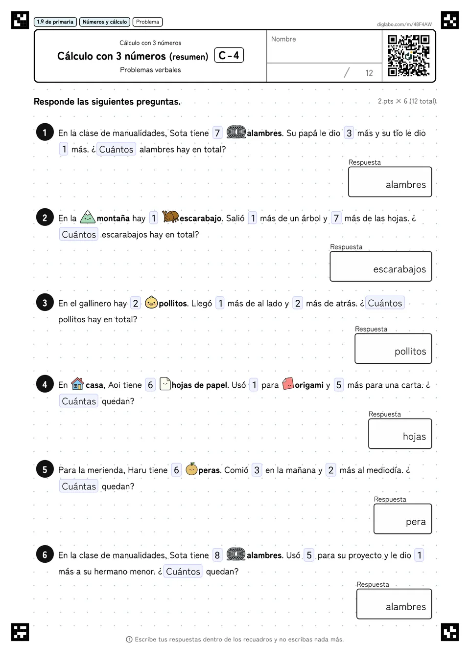 1.º de primaria Cálculo con 3 números Cálculo con 3 números (resumen)