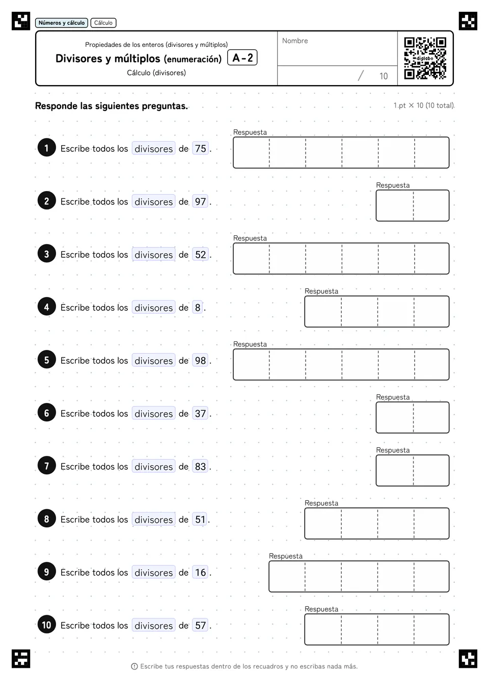 Divisores y múltiplos (enumeración) A-2
