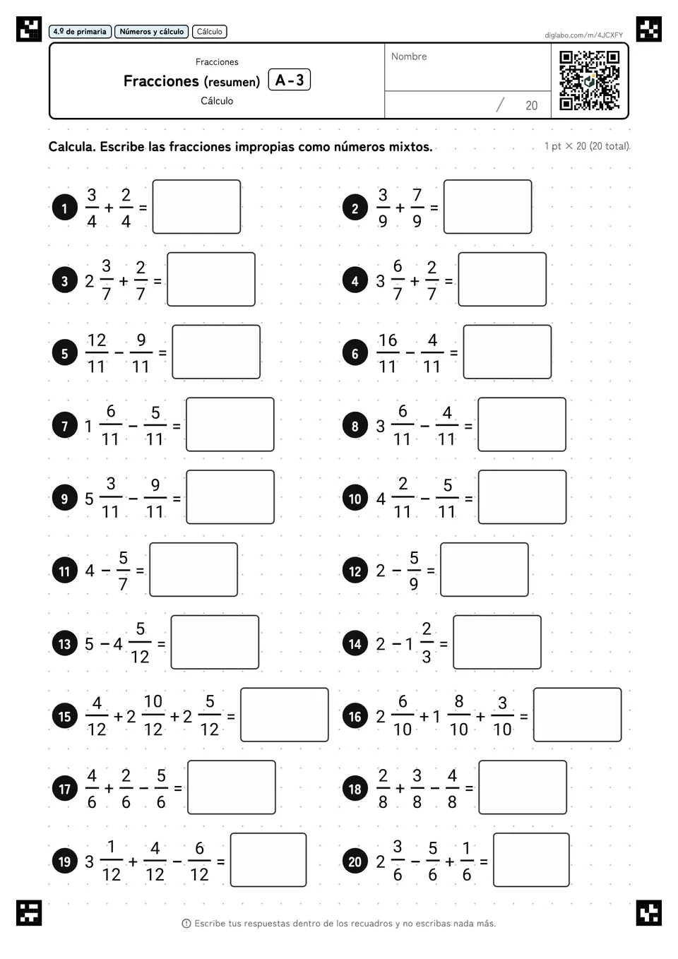 4.º de primaria Fracciones Fracciones (resumen)
