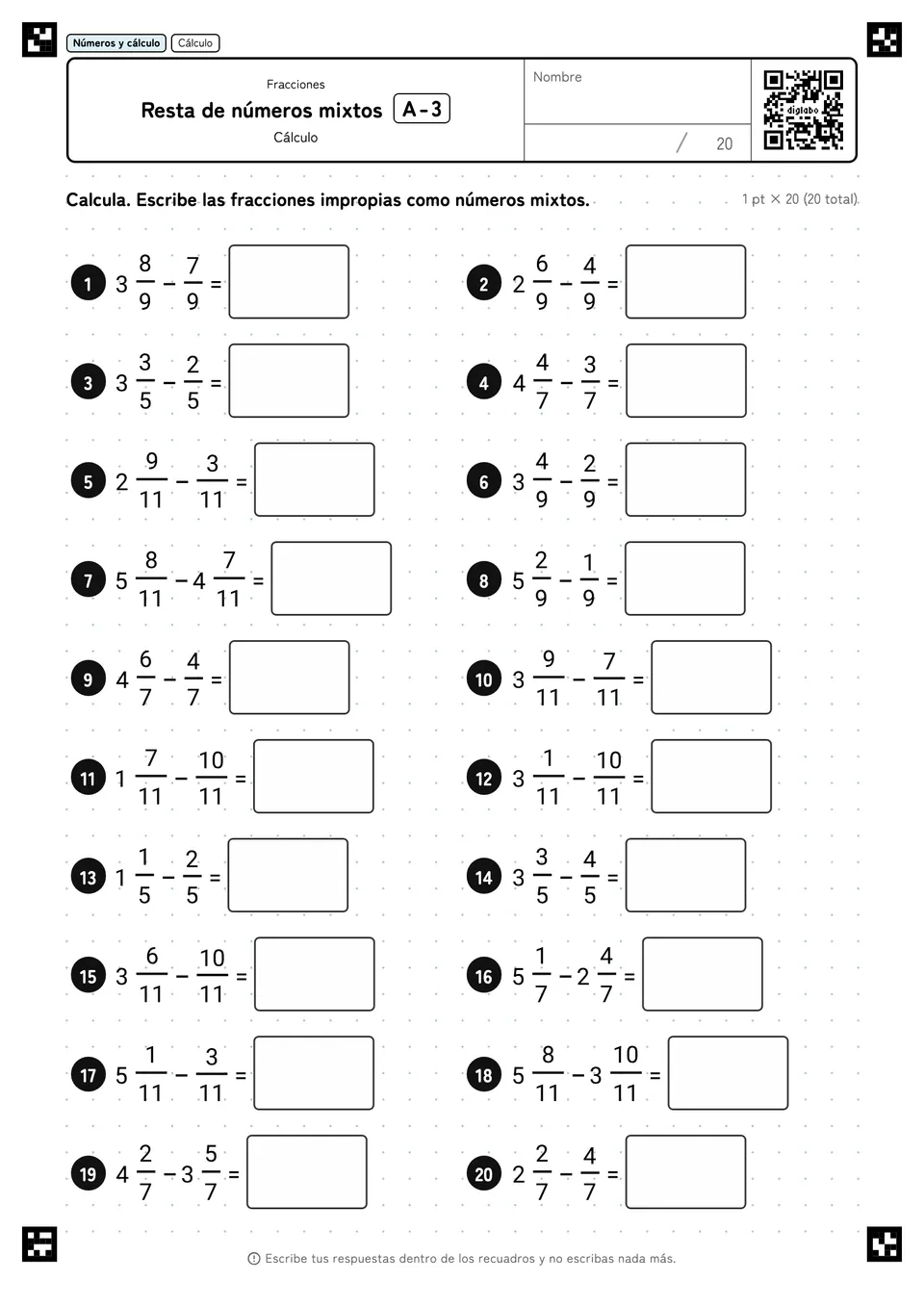 Resta de números mixtos A-3