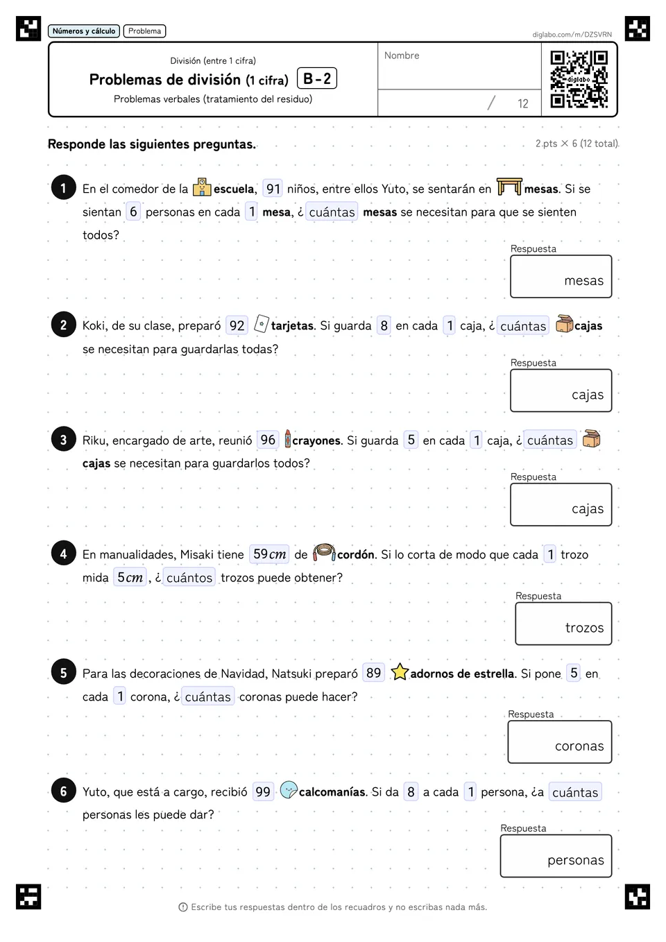 Problemas de división (1 cifra) B-2