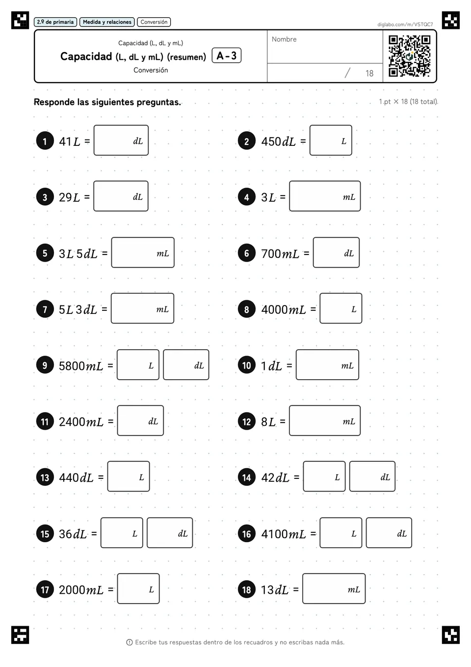 2.º de primaria Capacidad (L, dL y mL) Capacidad (L, dL y mL) (resumen)