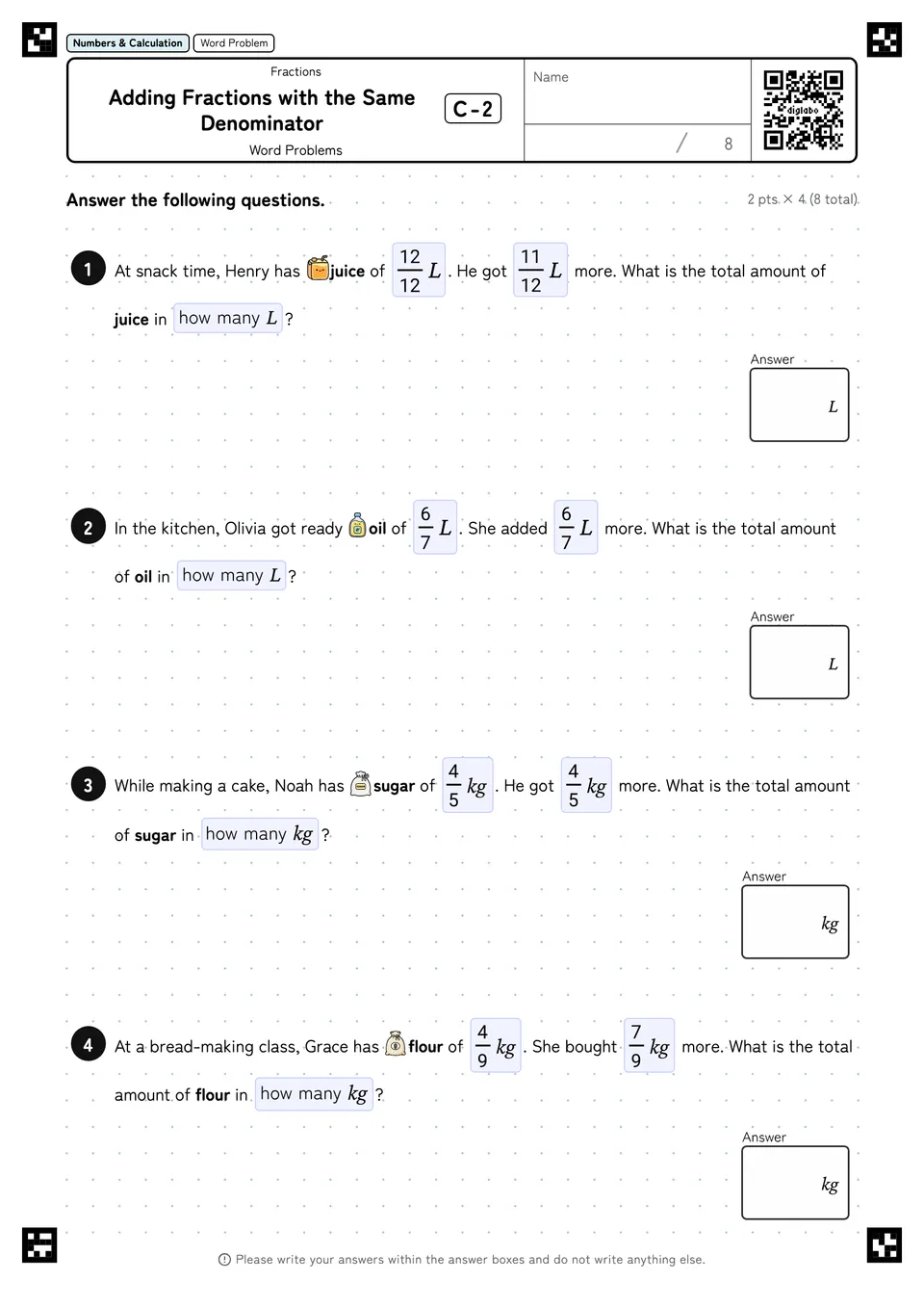 Adding Fractions with the Same Denominator C-2