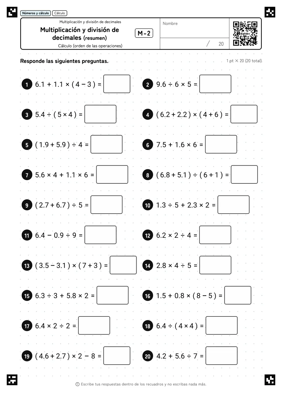 Multiplicación y división de decimales (resumen) M-2