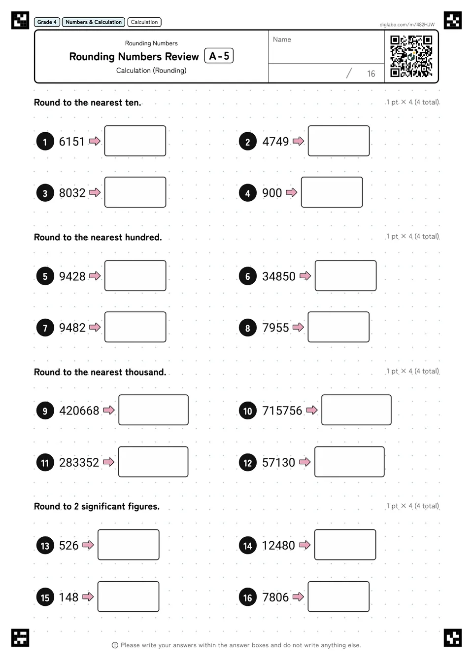 Grade 4 (Elementary School) Rounding Numbers Rounding Numbers Review