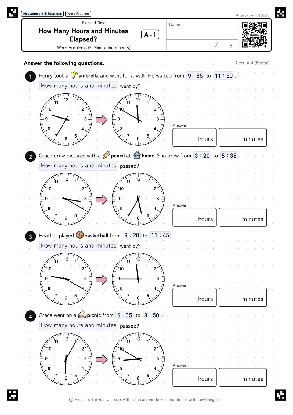 How Many Hours and Minutes Elapsed? A-1