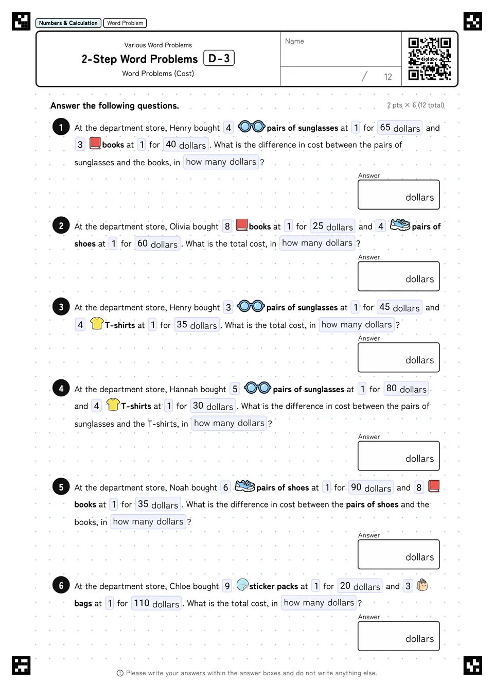 2-Step Word Problems D-3