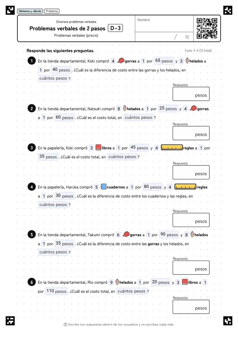Problemas verbales de 2 pasos D-3