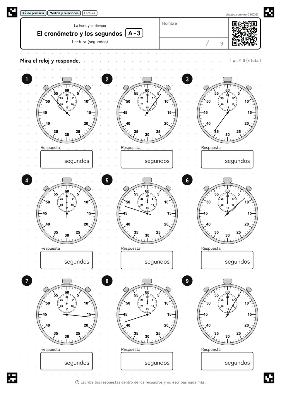 3.º de primaria La hora y el tiempo El cronómetro y los segundos
