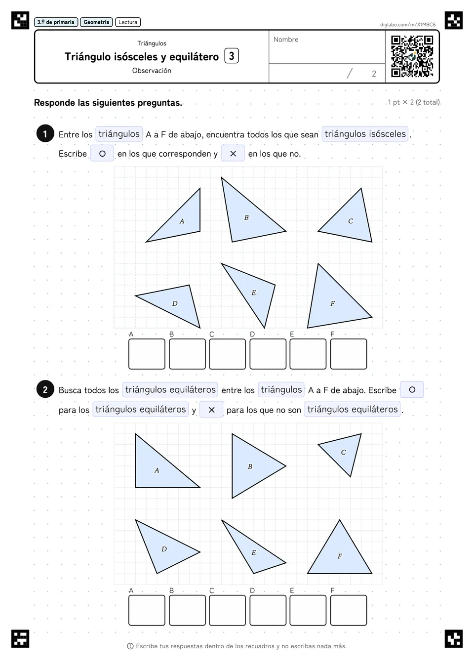 3.º de primaria Triángulos Triángulo isósceles y equilátero