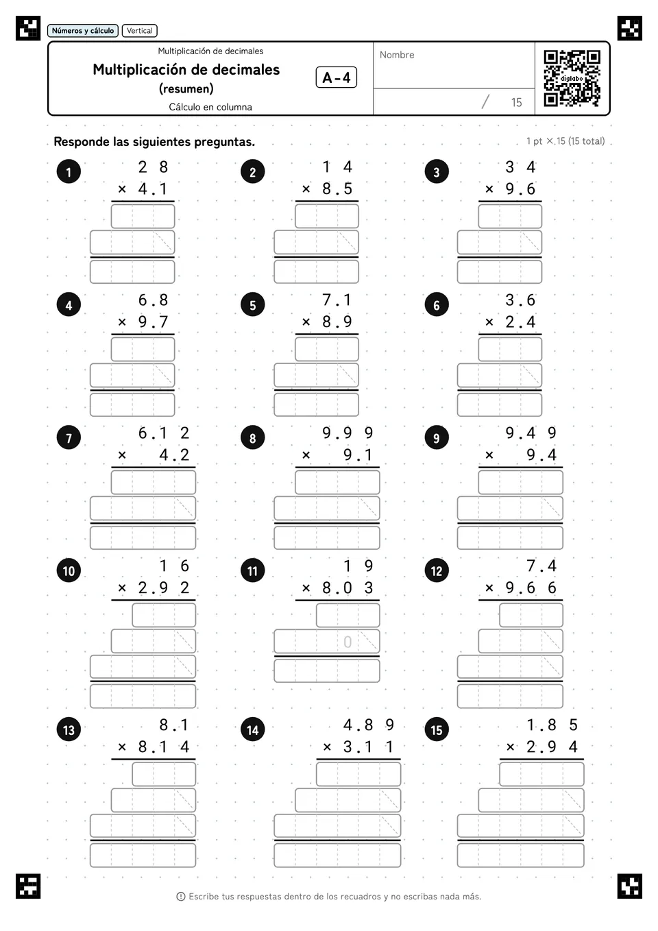 Multiplicación de decimales (resumen) A-4