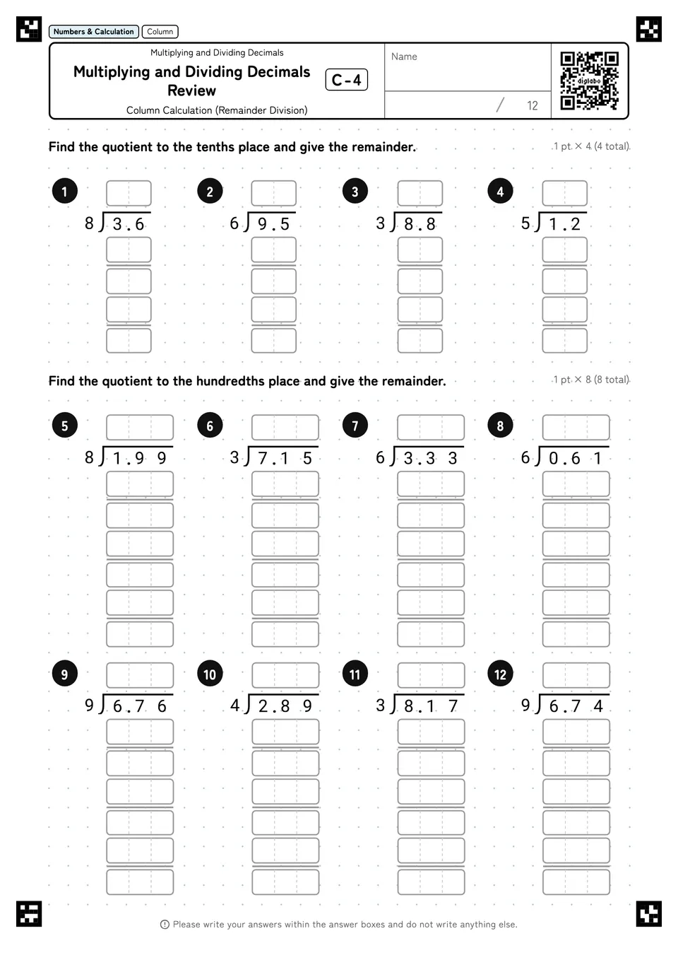 Multiplying and Dividing Decimals Review C-4