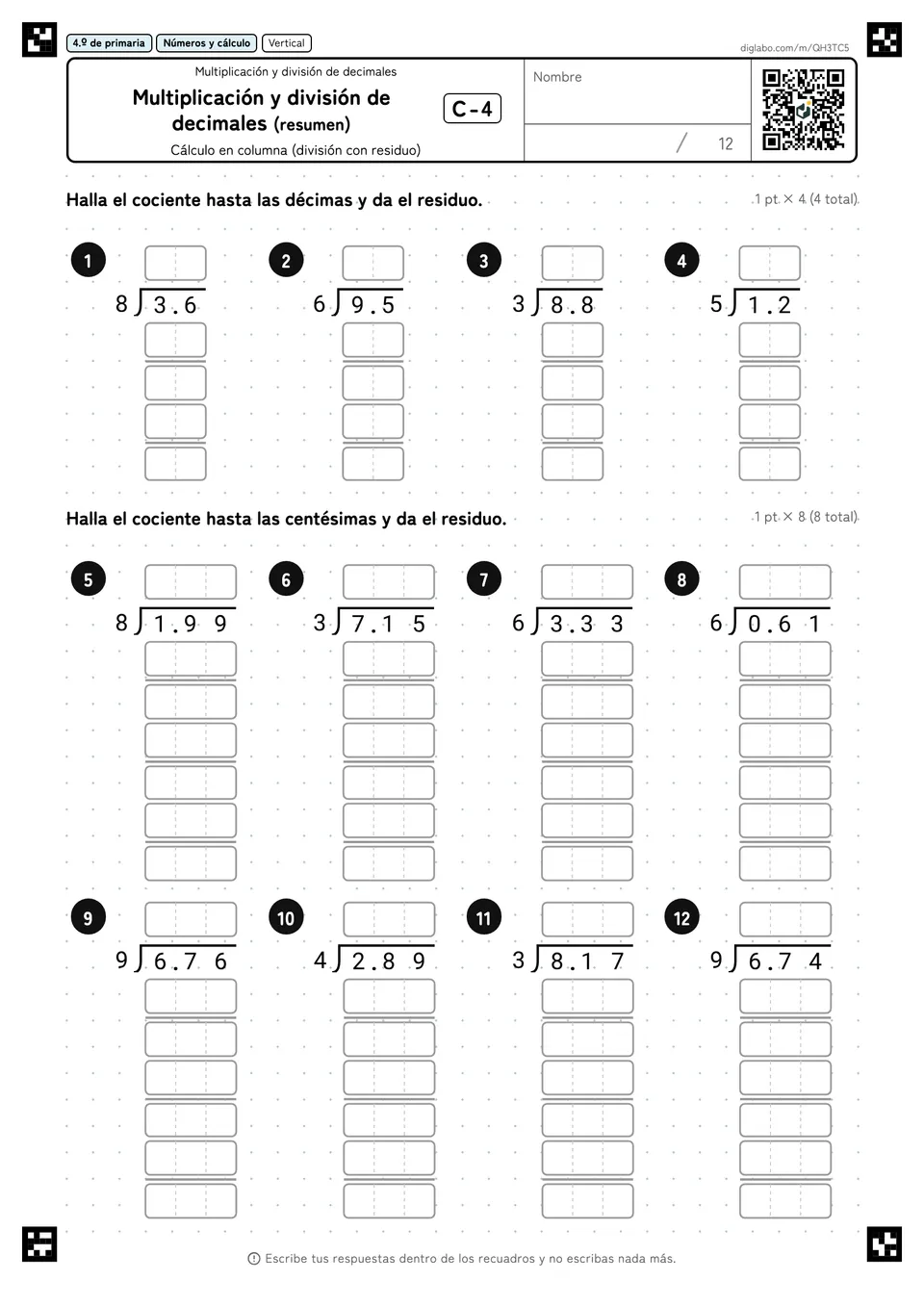 4.º de primaria Multiplicación y división de decimales Multiplicación y división de decimales (resumen)