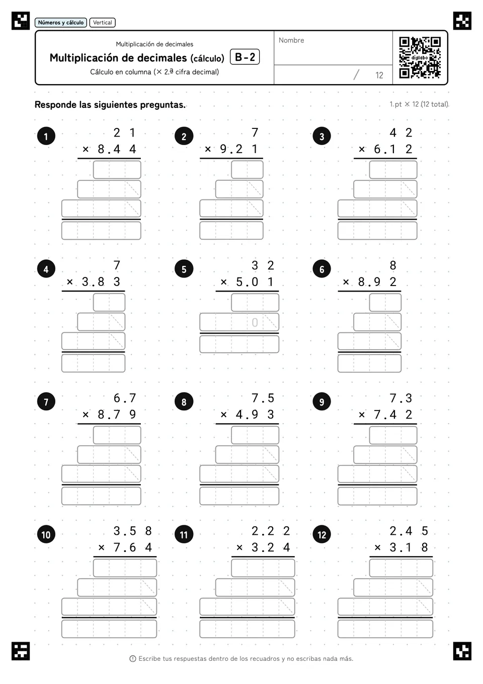Multiplicación de decimales (cálculo) B-2