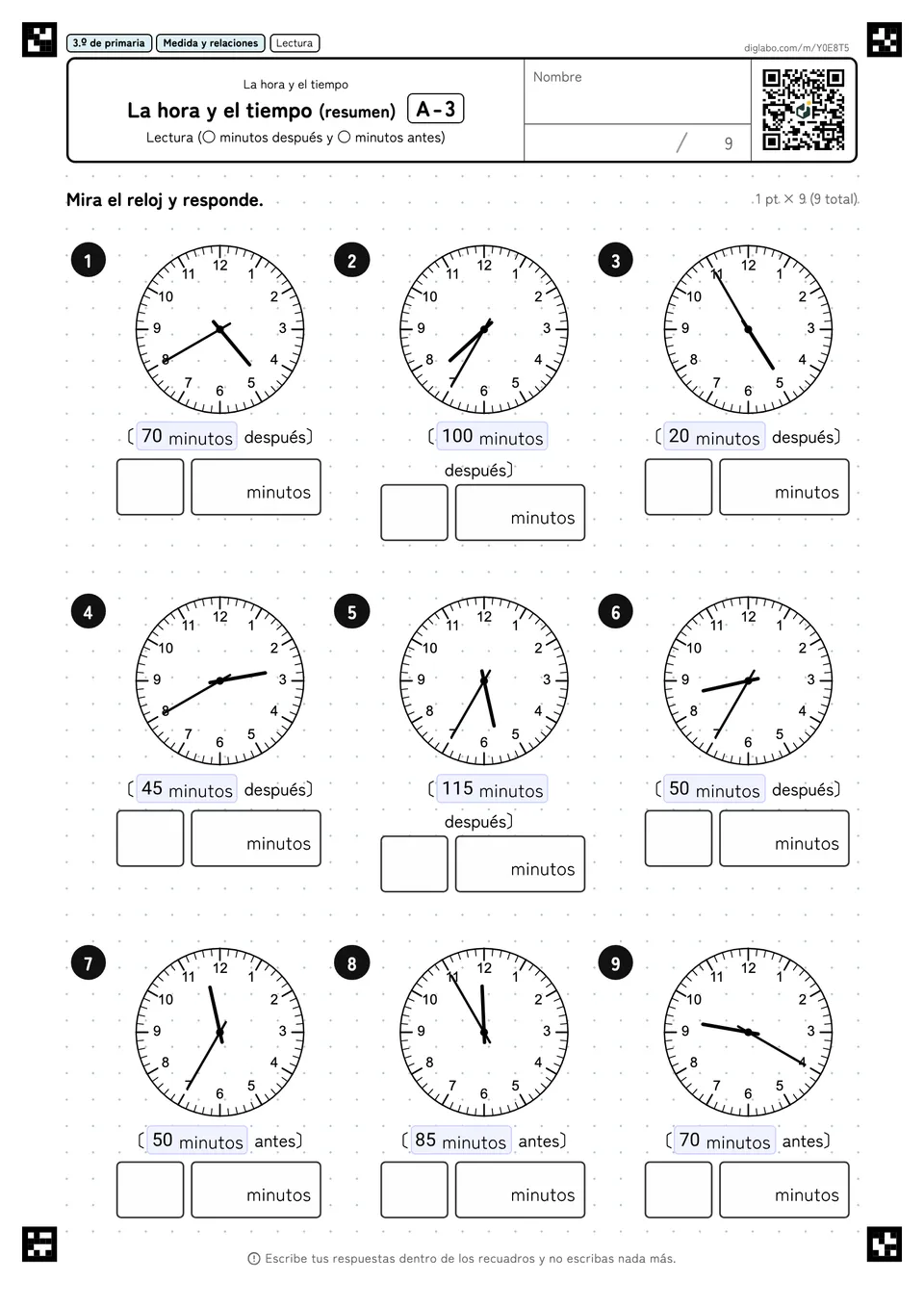 3.º de primaria La hora y el tiempo La hora y el tiempo (resumen)