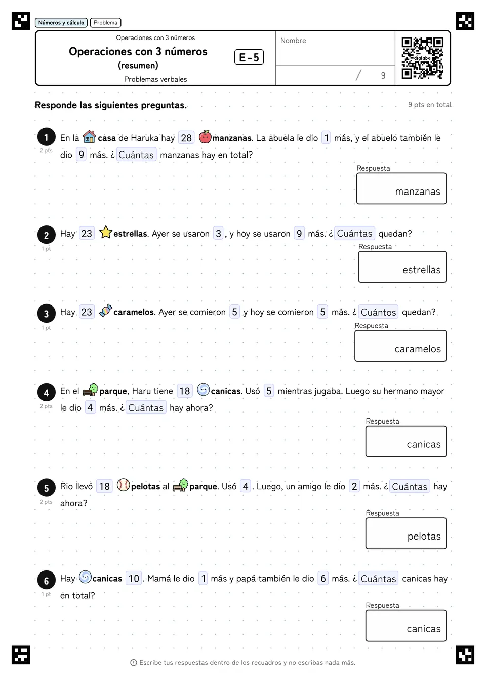 Operaciones con 3 números (resumen) E-5