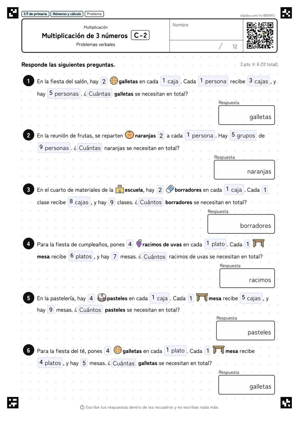 3.º de primaria Multiplicación Multiplicación de 3 números