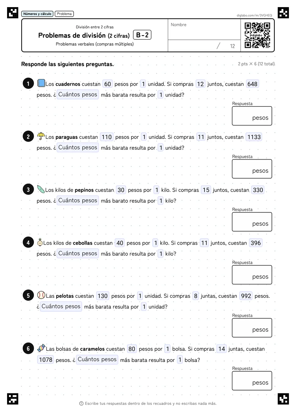Problemas de división (2 cifras) B-2
