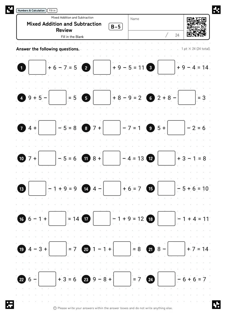 Mixed Addition and Subtraction Review B-5