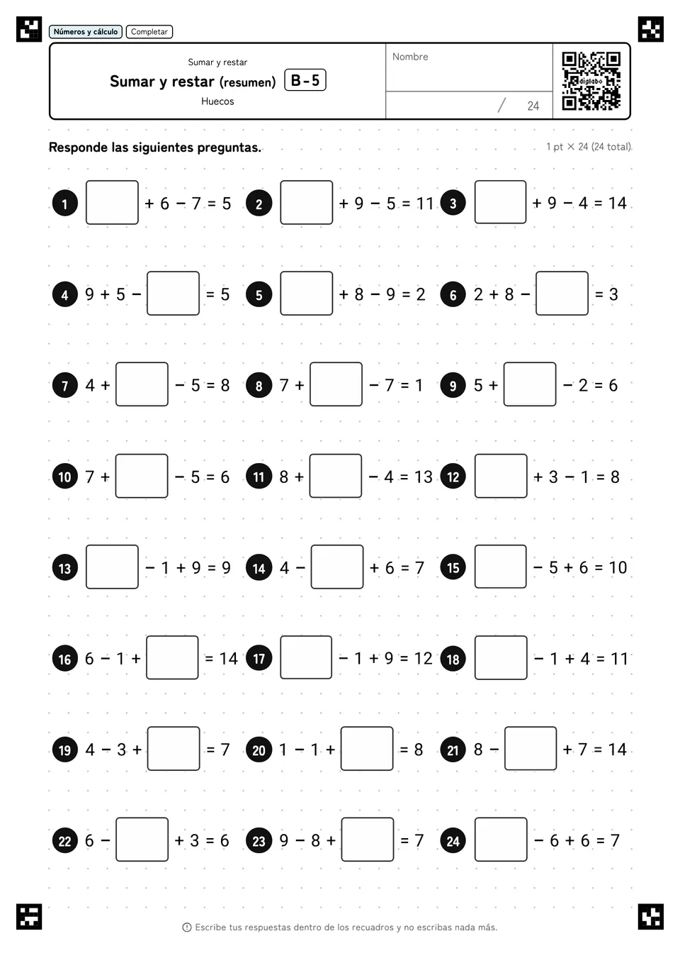 Sumar y restar (resumen) B-5