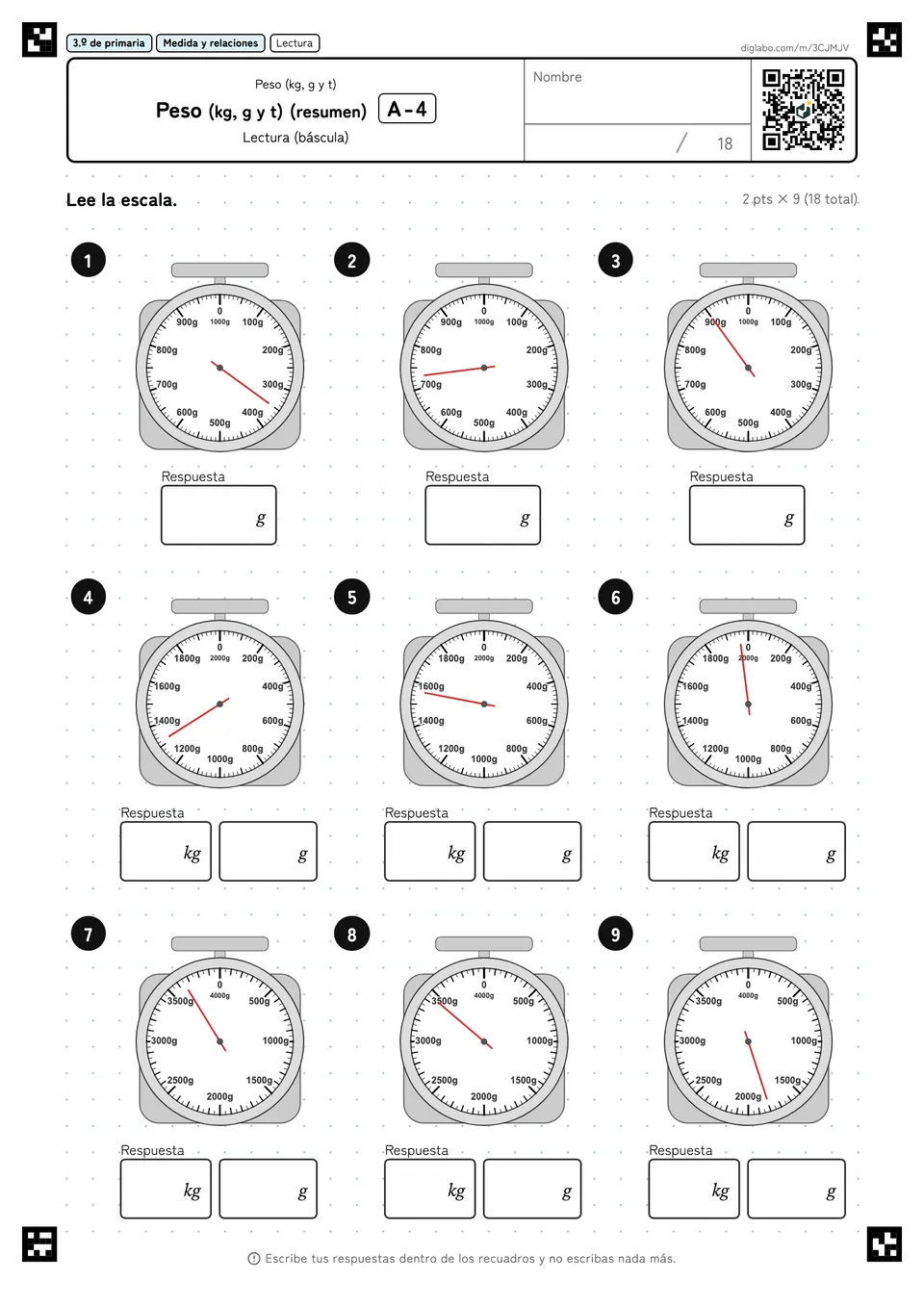 3.º de primaria Peso (kg, g y t) Peso (kg, g y t) (resumen)
