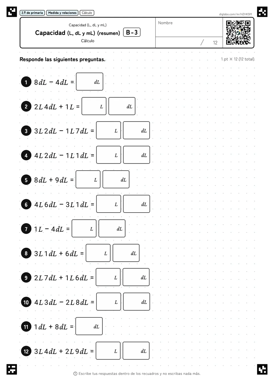 2.º de primaria Capacidad (L, dL y mL) Capacidad (L, dL y mL) (resumen)