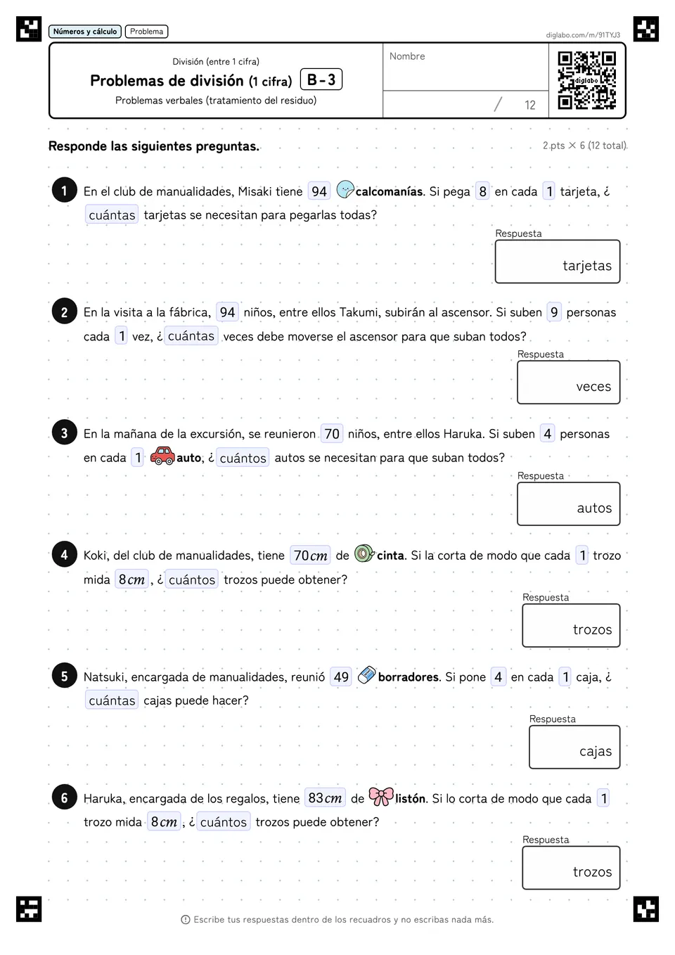 Problemas de división (1 cifra) B-3