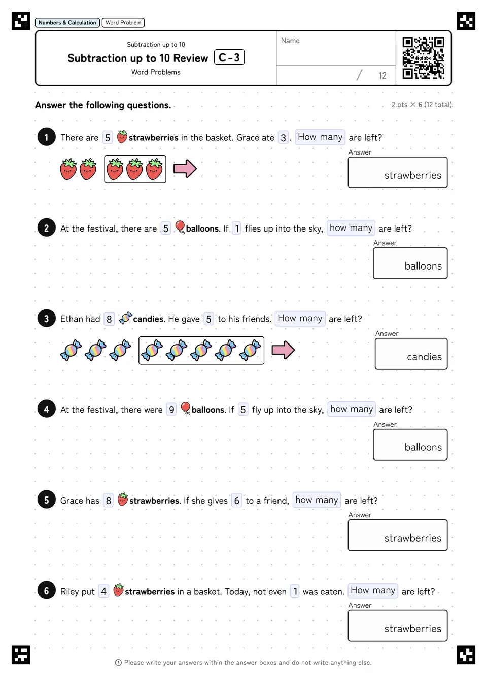 Subtraction up to 10 Review C-3