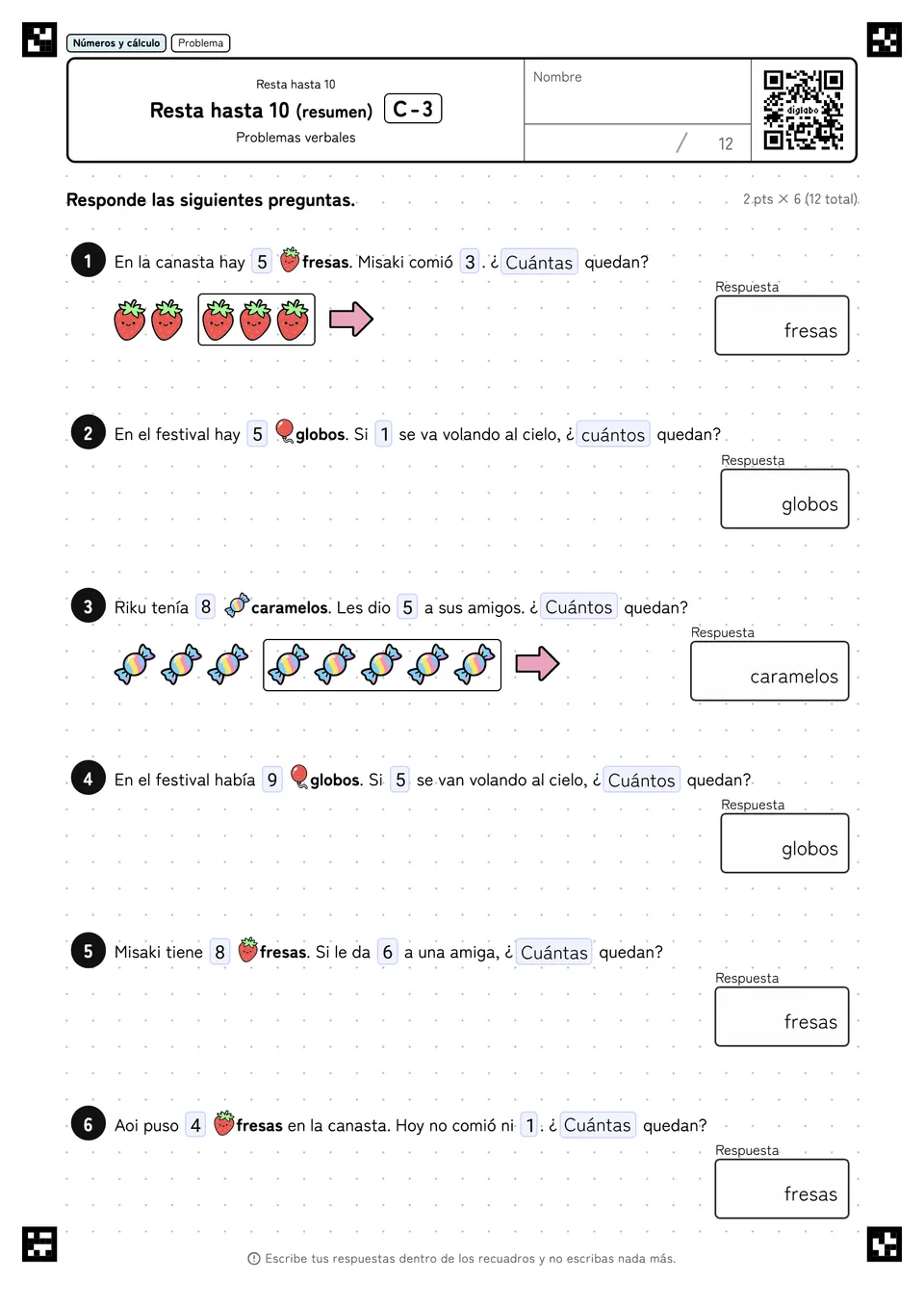 Resta hasta 10 (resumen) C-3