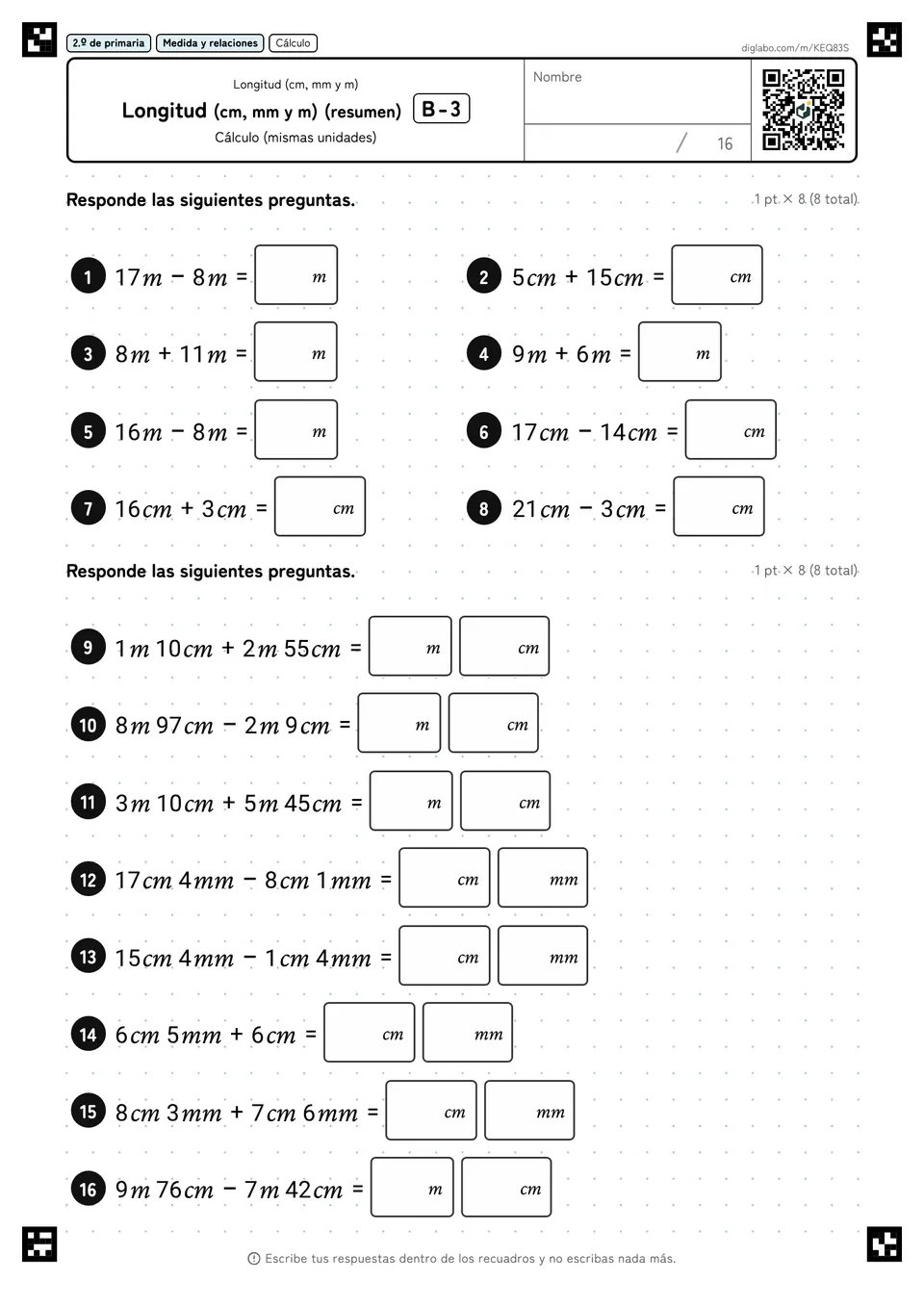 2.º de primaria Longitud (cm, mm y m) Longitud (cm, mm y m) (resumen)