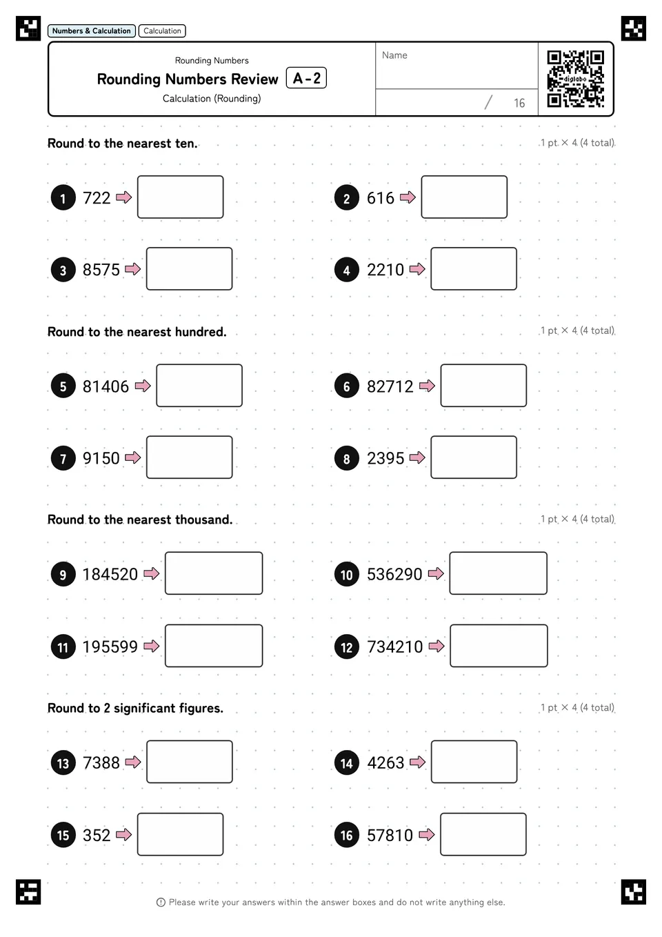 Rounding Numbers Review A-2