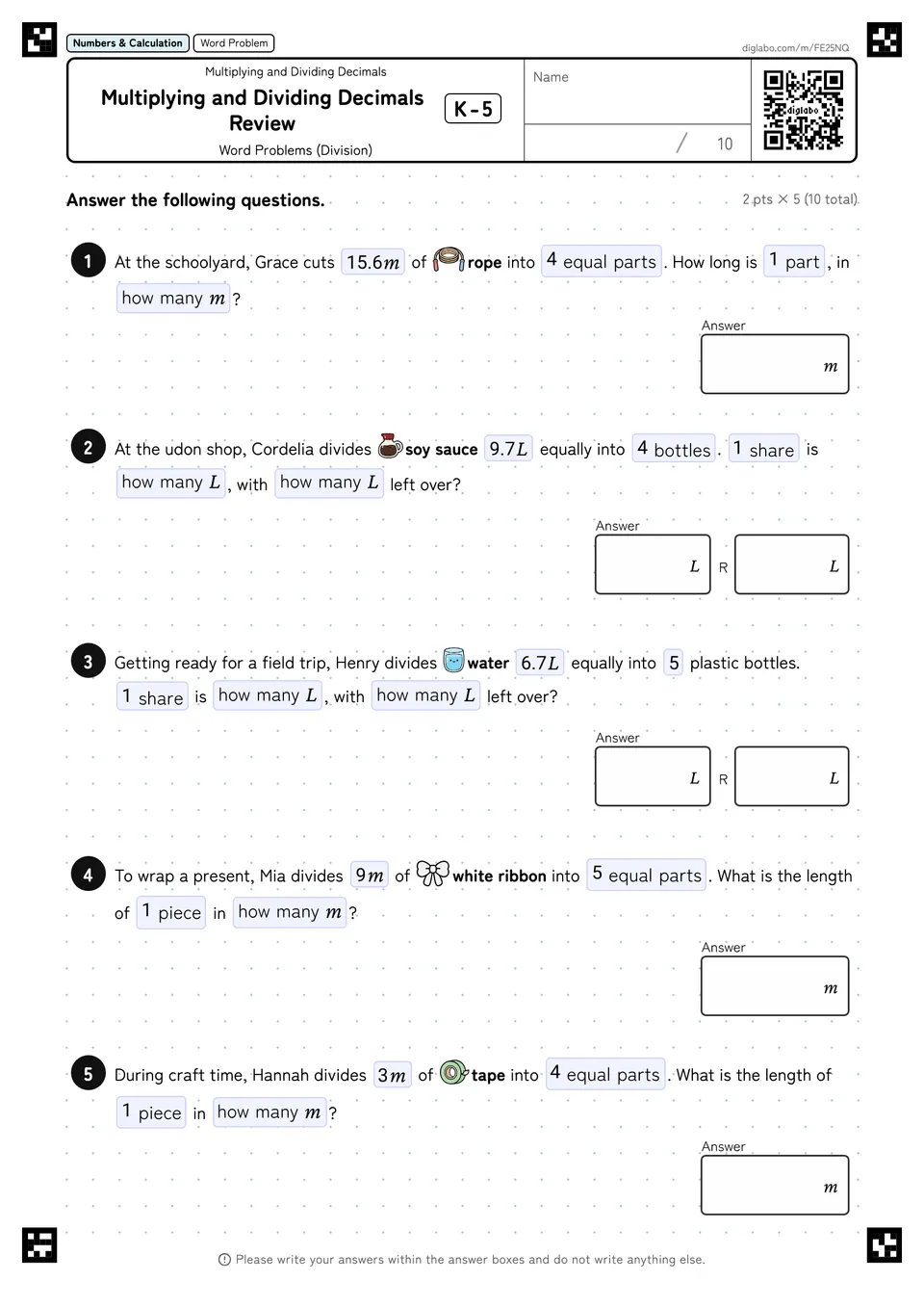 Multiplying and Dividing Decimals Review K-5