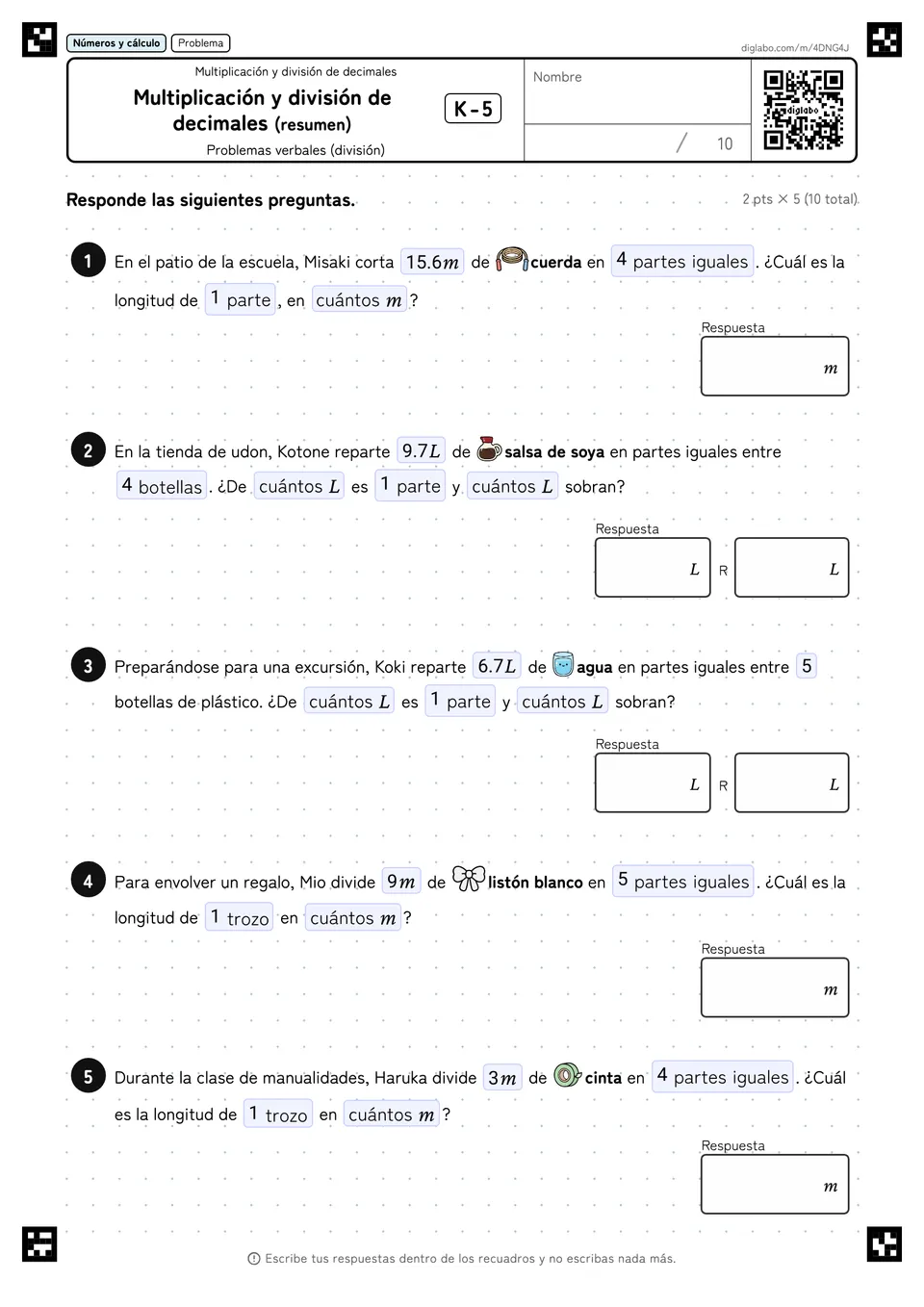 Multiplicación y división de decimales (resumen) K-5