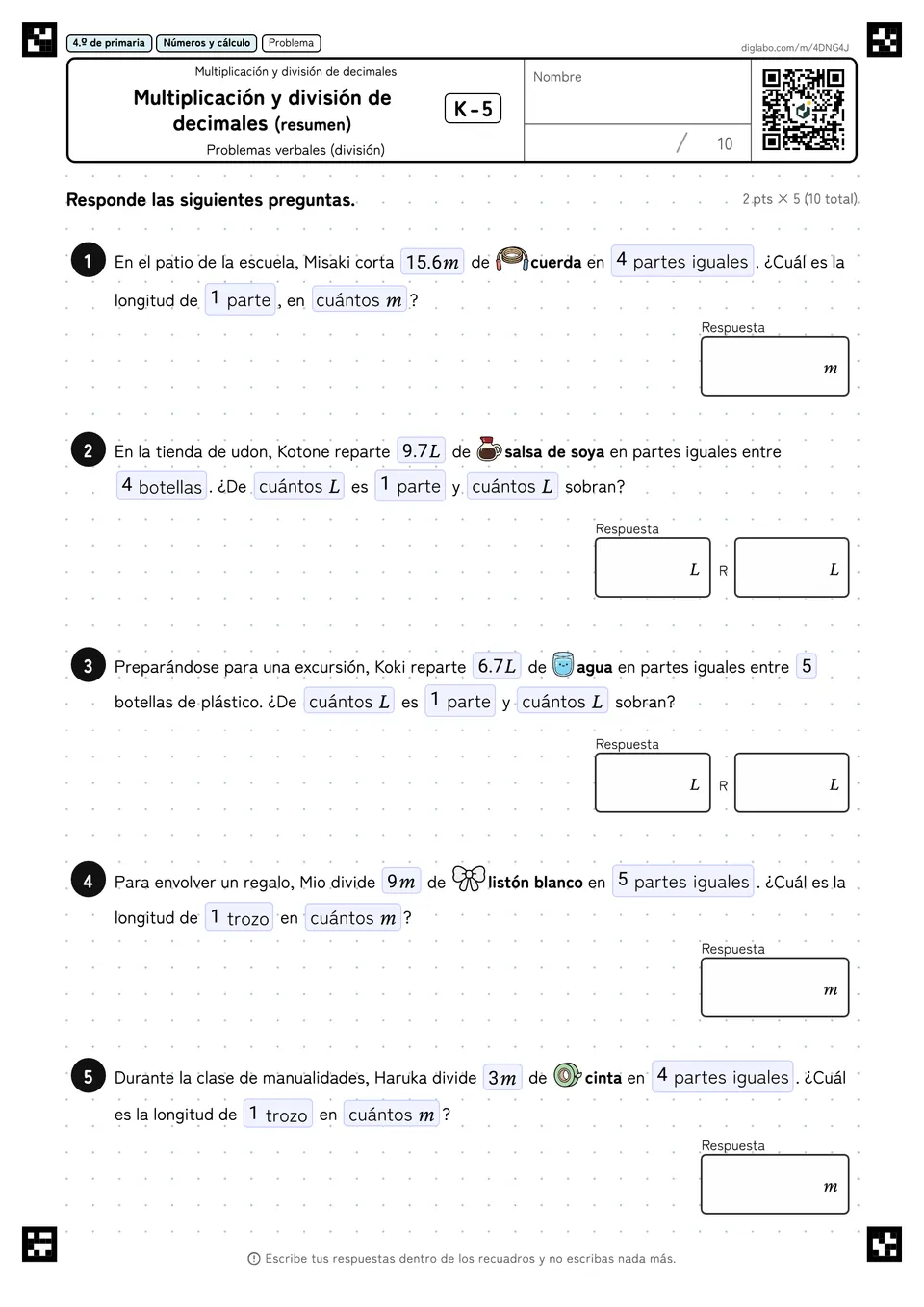 4.º de primaria Multiplicación y división de decimales Multiplicación y división de decimales (resumen)