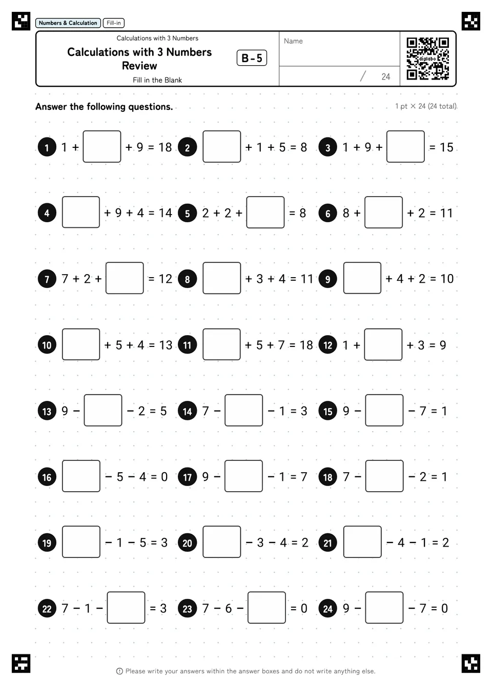 Calculations with 3 Numbers Review B-5