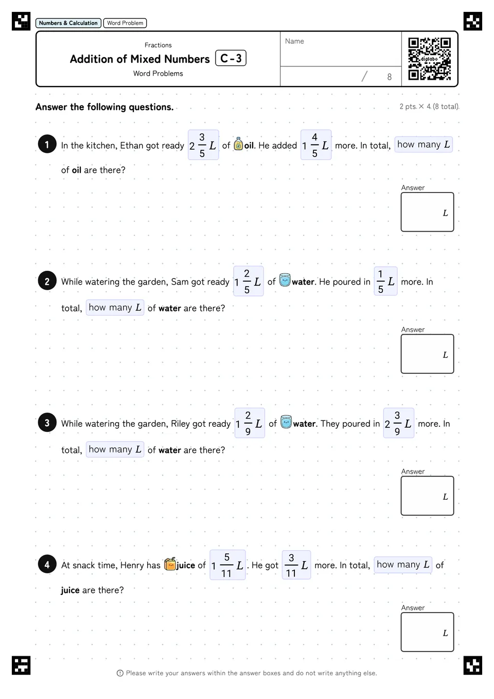 Addition of Mixed Numbers C-3