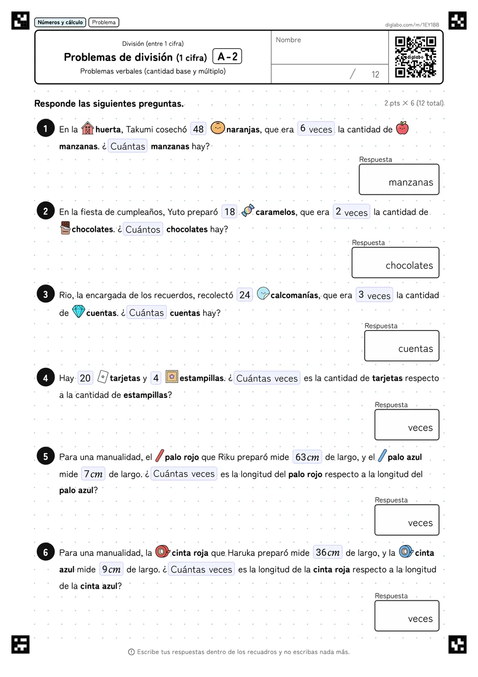 Problemas de división (1 cifra) A-2